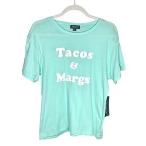 Wildfox Tacos & Margs Happy Hour Keke Short Sleeve Graphic T-Shirt Medium Green